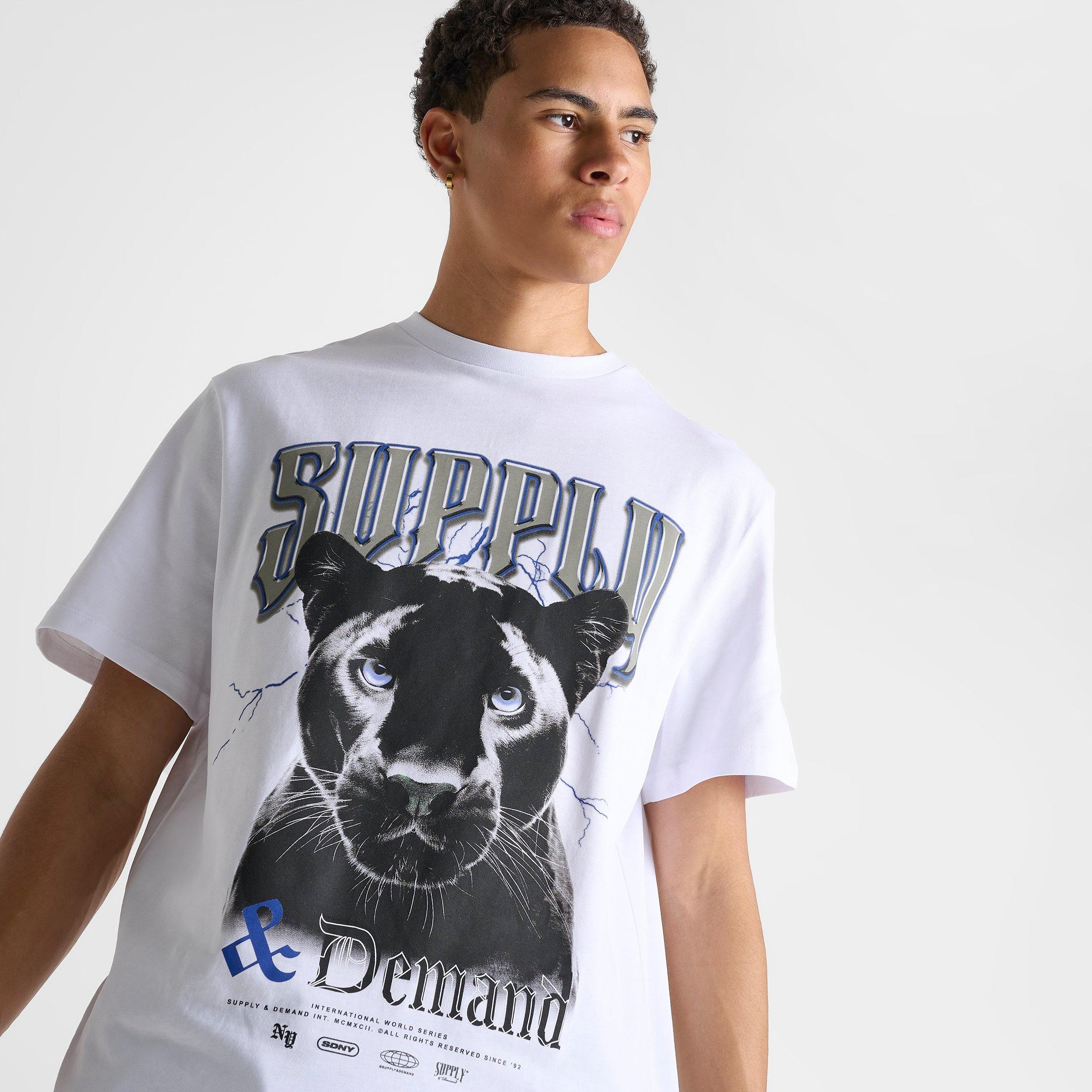 men's white and blue graphic tee