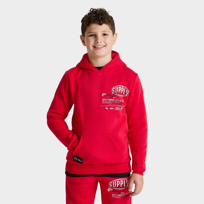 [angle] view of Kids' Supply & Demand Targon Back Hit Pullover Hoodie in Red Click to zoom