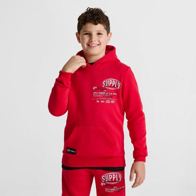 [angle] view of Kids' Supply & Demand Targon Back Hit Pullover Hoodie in Red Click to zoom