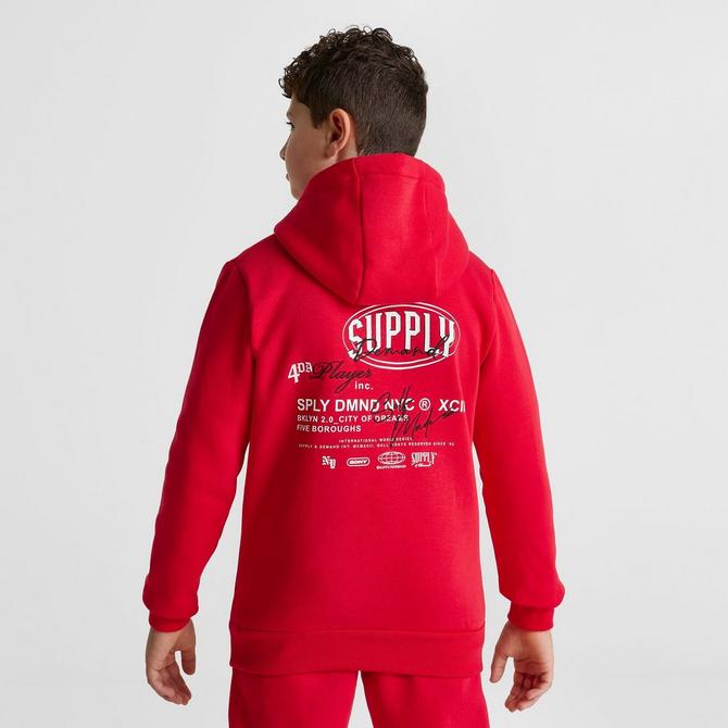 [angle] view of Kids' Supply & Demand Targon Back Hit Pullover Hoodie in Red Click to zoom