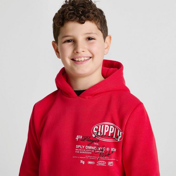 [angle] view of Kids' Supply & Demand Targon Back Hit Pullover Hoodie in Red Click to zoom