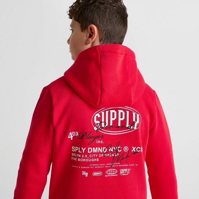 [angle] view of Kids' Supply & Demand Targon Back Hit Pullover Hoodie in Red Click to zoom