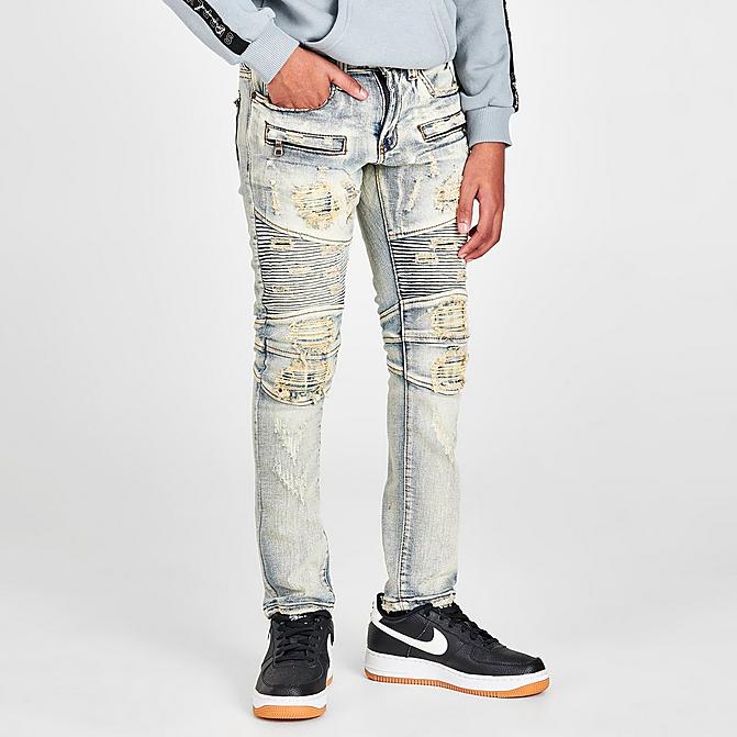 Front view of Boys' Supply & Demand Moto Skinny Jeans in Light Wash Click to zoom