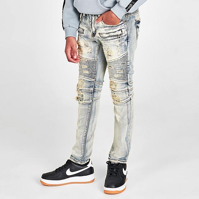 Back Left view of Boys' Supply & Demand Moto Skinny Jeans in Light Wash Click to zoom