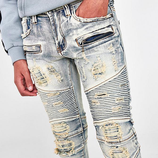 On Model 5 view of Boys' Supply & Demand Moto Skinny Jeans in Light Wash Click to zoom