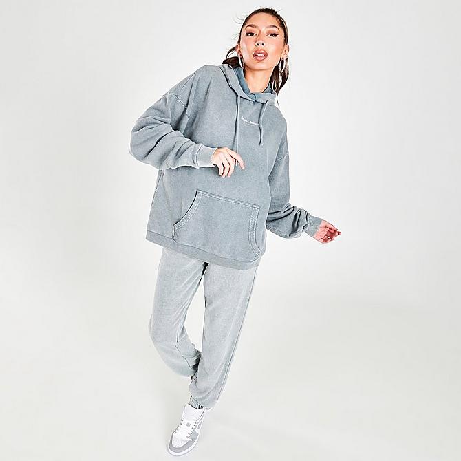 Front Three Quarter view of Women's Supply & Demand Ombre Graphic Hoodie in Light Grey Click to zoom