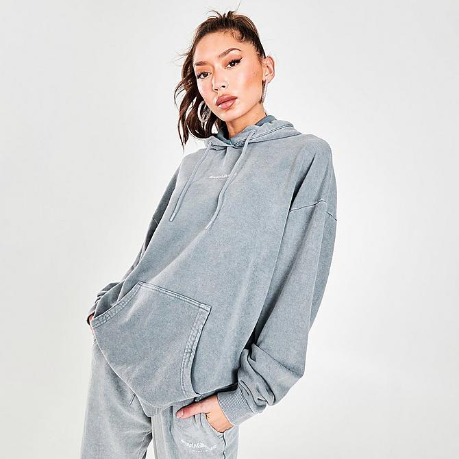 Back Left view of Women's Supply & Demand Ombre Graphic Hoodie in Light Grey Click to zoom