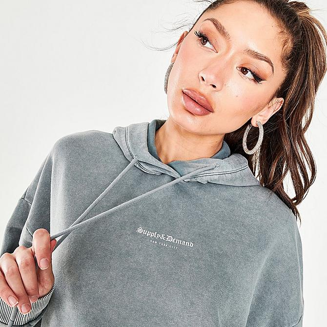 On Model 6 view of Women's Supply & Demand Ombre Graphic Hoodie in Light Grey Click to zoom