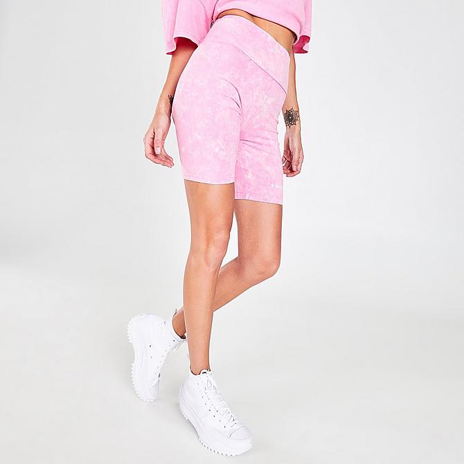 Back Left view of Women's Supply & Demand NYC Acid Bike Shorts in Mid Pink Click to zoom