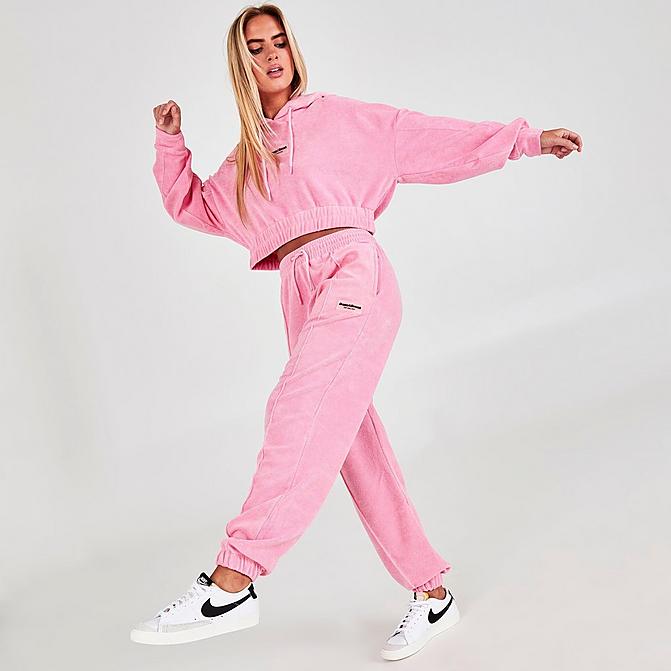 Front view of Women's Supply & Demand Towelling Jogger Sweatpants in Mid Pink Click to zoom