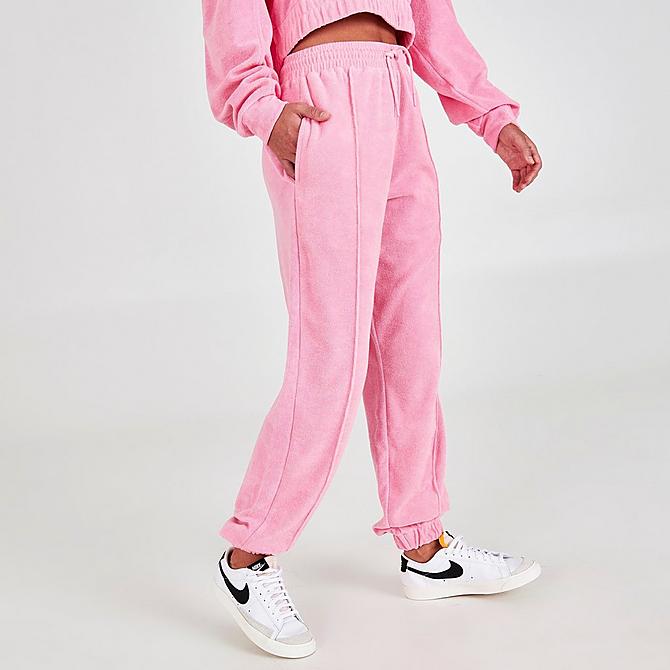 Back Left view of Women's Supply & Demand Towelling Jogger Sweatpants in Mid Pink Click to zoom