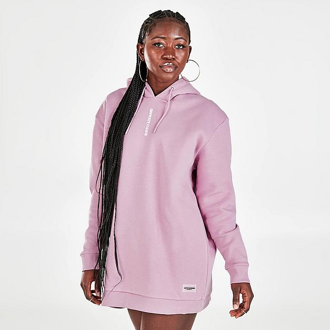 Front view of Women's Supply & Demand NYC Logo Hoodie Dress in Mauve Click to zoom