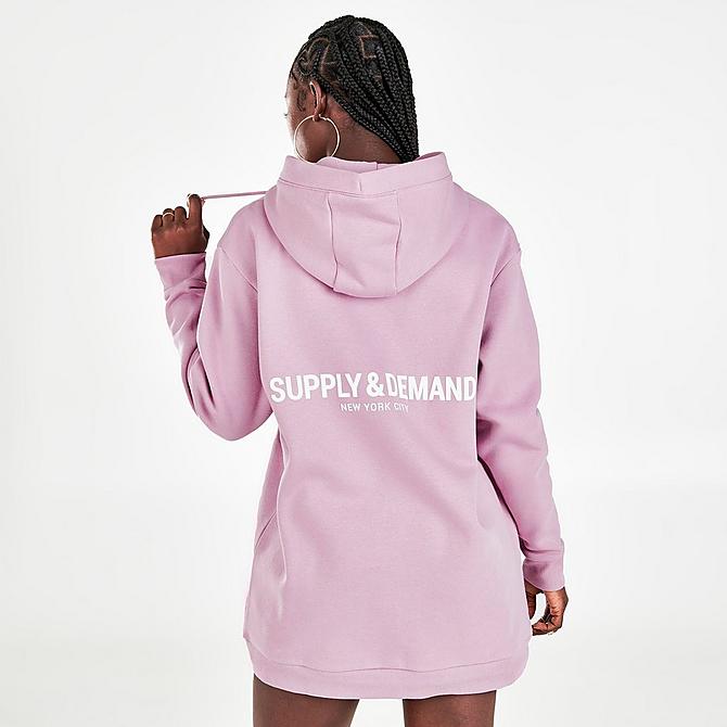 Back Right view of Women's Supply & Demand NYC Logo Hoodie Dress in Mauve Click to zoom