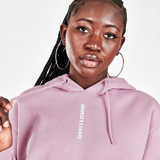On Model 5 view of Women's Supply & Demand NYC Logo Hoodie Dress in Mauve Click to zoom