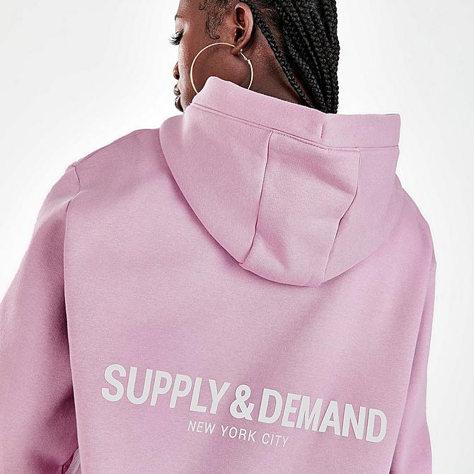 On Model 6 view of Women's Supply & Demand NYC Logo Hoodie Dress in Mauve Click to zoom