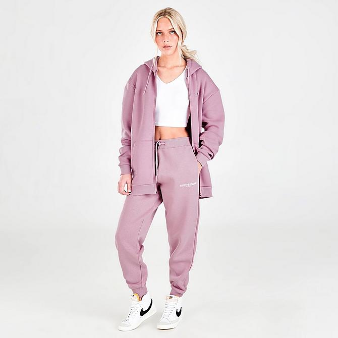 Front Three Quarter view of Women's Supply & Demand NYC Logo Full-Zip Hoodie in Mauve Click to zoom
