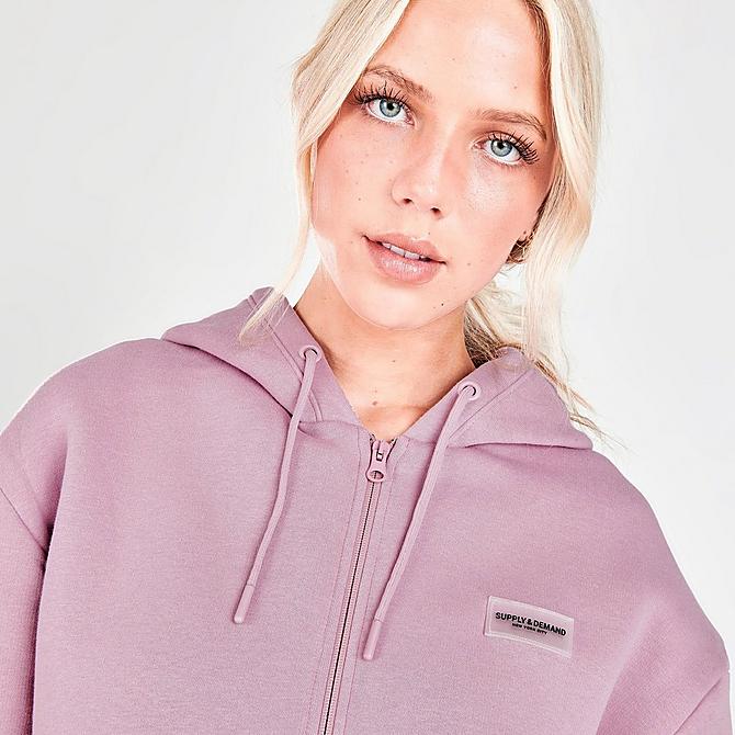On Model 5 view of Women's Supply & Demand NYC Logo Full-Zip Hoodie in Mauve Click to zoom