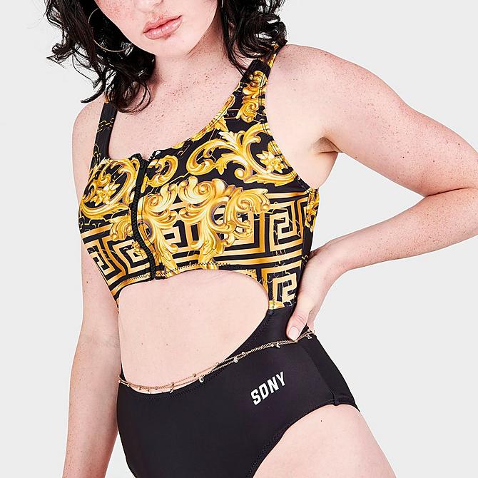 On Model 5 view of Women's Supply & Demand Regal Swimsuit in Black/Gold Click to zoom