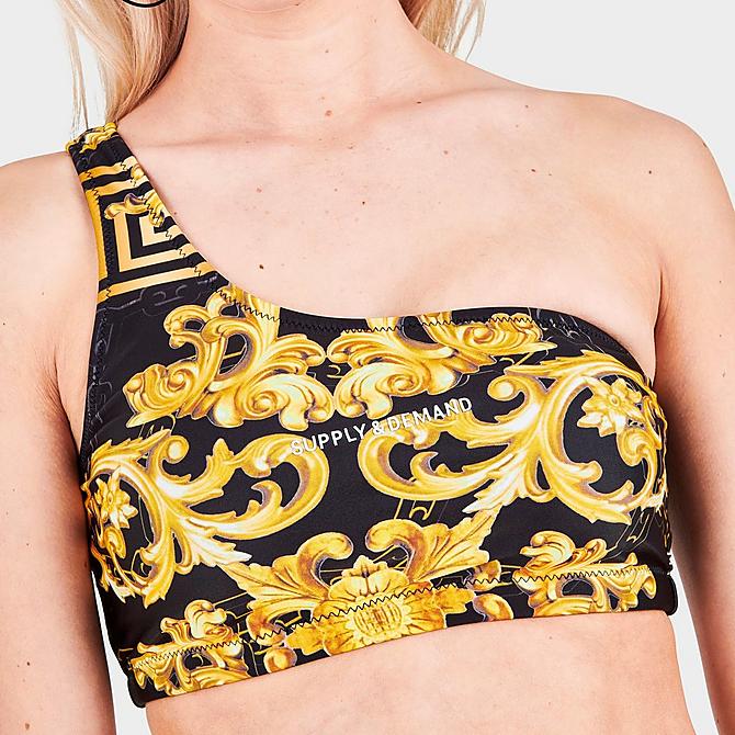 On Model 5 view of Women's Supply & Demand Regal Bikini Top in Black/Gold Click to zoom