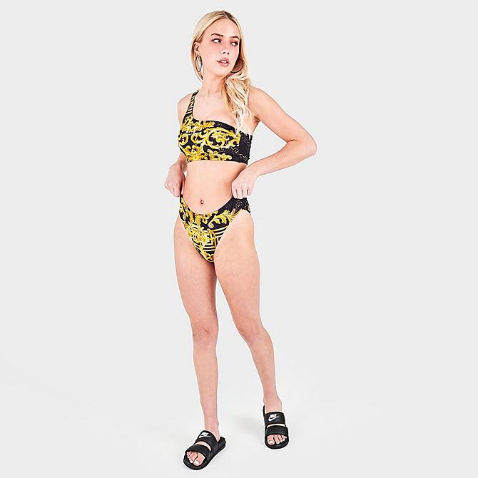 Front Three Quarter view of Women's Supply & Demand Regal Bikini Bottoms in Black/Gold Click to zoom
