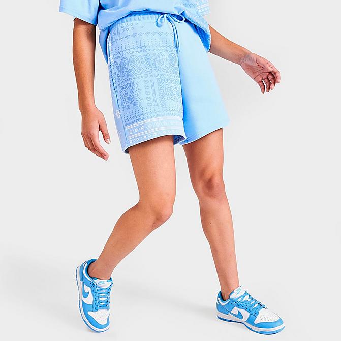 Front view of Women's Supply & Demand Paisley Patch Shorts in Light Blue Click to zoom