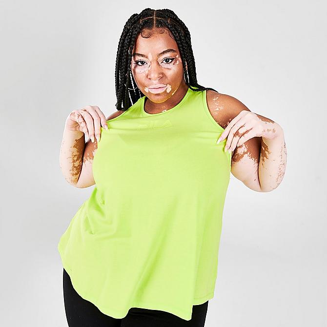 Back Left view of Women's Fila Sassy Singlet Racerback Tank (Plus Size) in Acid Lime Click to zoom