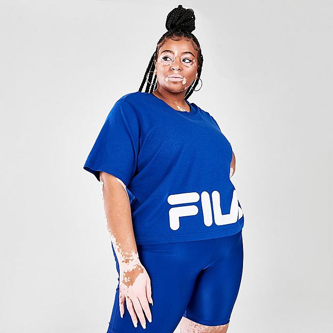Back Left view of Women's Fila Key Player Crewneck Workout T-Shirt (Plus Size) in Mazarine Click to zoom