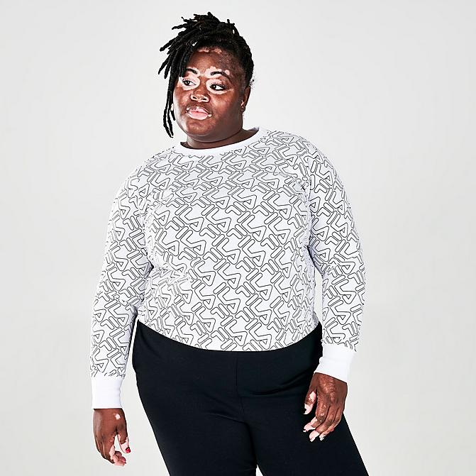 Front view of Women's Fila Fly Girl Crewneck Sweatshirt (Plus Size) in White Click to zoom