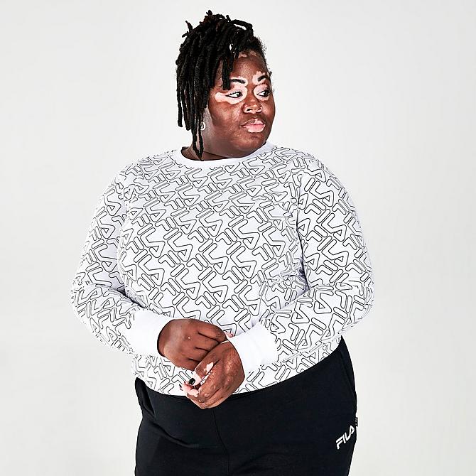 Back Left view of Women's Fila Fly Girl Crewneck Sweatshirt (Plus Size) in White Click to zoom