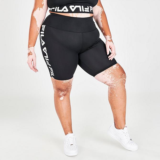 Back Left view of Women's Fila Queen Bee Bike Shorts (Plus Size) in Black Click to zoom