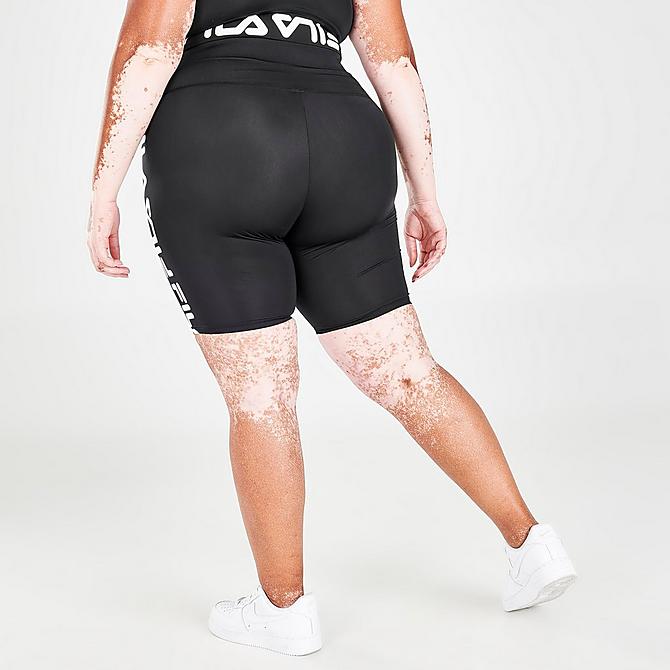 Back Right view of Women's Fila Queen Bee Bike Shorts (Plus Size) in Black Click to zoom