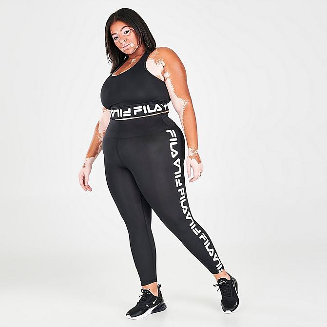 Front view of Women's Fila Your Pace Or Mine Cropped Running Tights (Plus Size) in Black Click to zoom