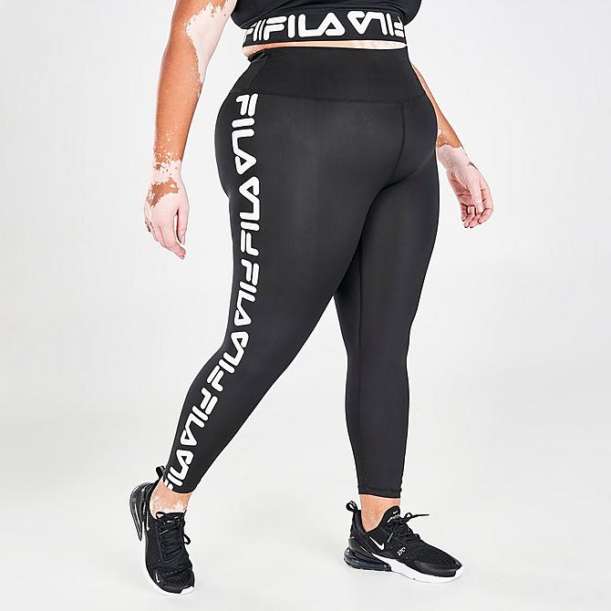 Back Left view of Women's Fila Your Pace Or Mine Cropped Running Tights (Plus Size) in Black Click to zoom