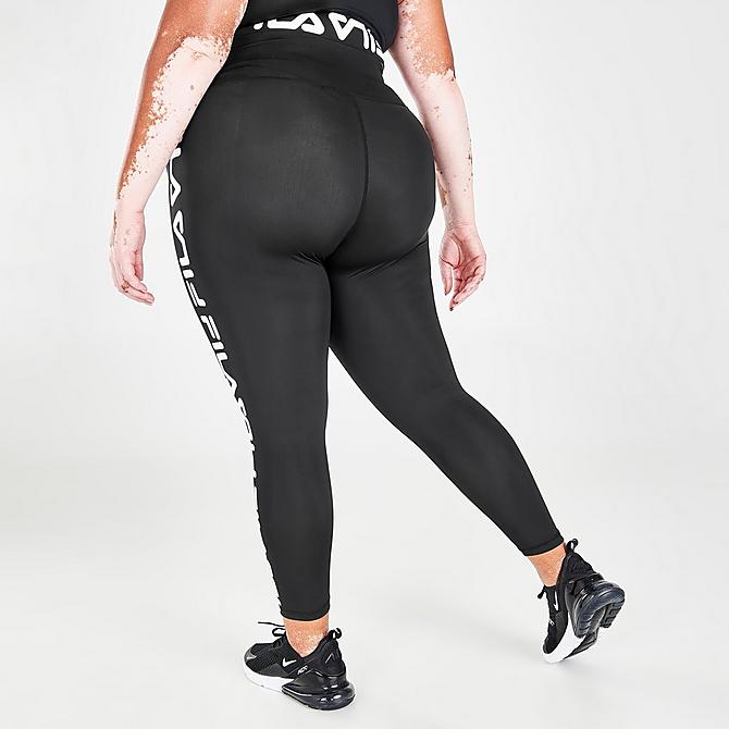 Back Right view of Women's Fila Your Pace Or Mine Cropped Running Tights (Plus Size) in Black Click to zoom
