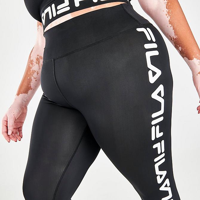 On Model 5 view of Women's Fila Your Pace Or Mine Cropped Running Tights (Plus Size) in Black Click to zoom
