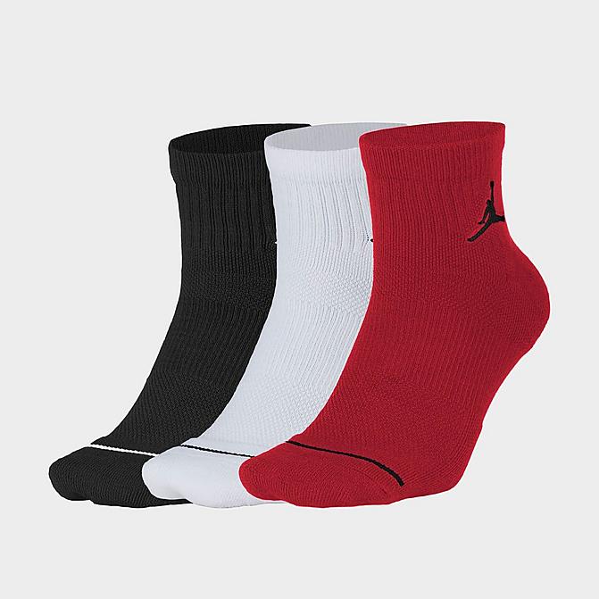 Front view of Jordan Everyday Max 3-Pack Ankle Socks in Red/White/Black Click to zoom