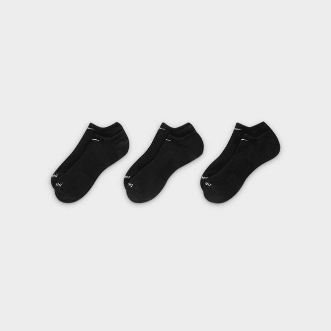 Front view of Nike Everyday Plus Cushion Training No-Show Socks (3 Pack) in Black/White Click to zoom