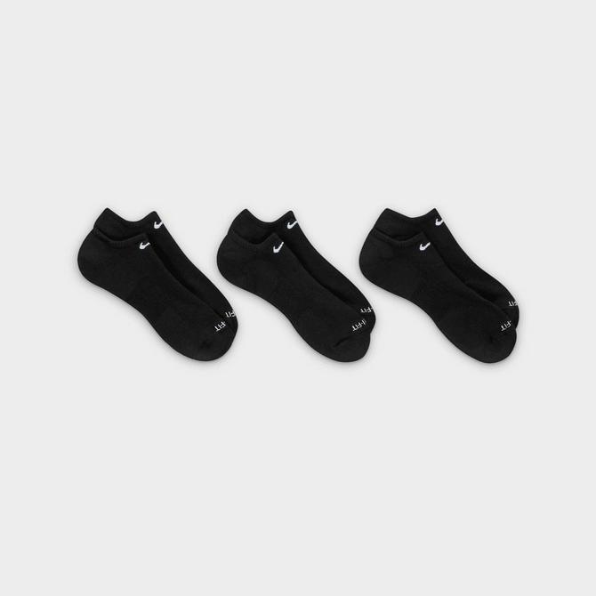 Left view of Nike Everyday Plus Cushion Training No-Show Socks (3 Pack) in Black/White Click to zoom