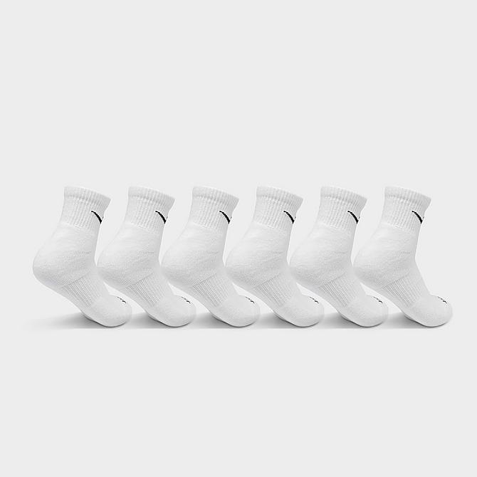 Back view of Nike Everyday Plus Cushioned 6-Pack Quarter Training Socks in White/Black Click to zoom