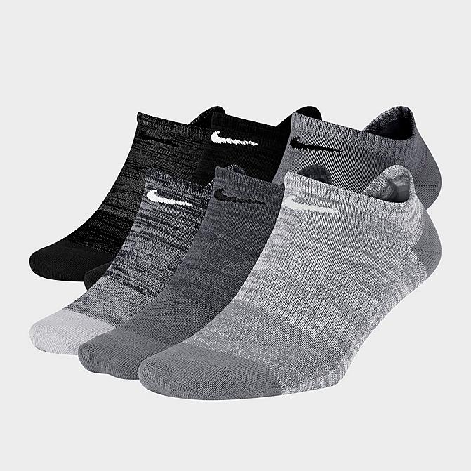 Front view of Women's Nike Everyday Lightweight No-Show Training Socks (6-Pack) in Black/Grey/White Click to zoom