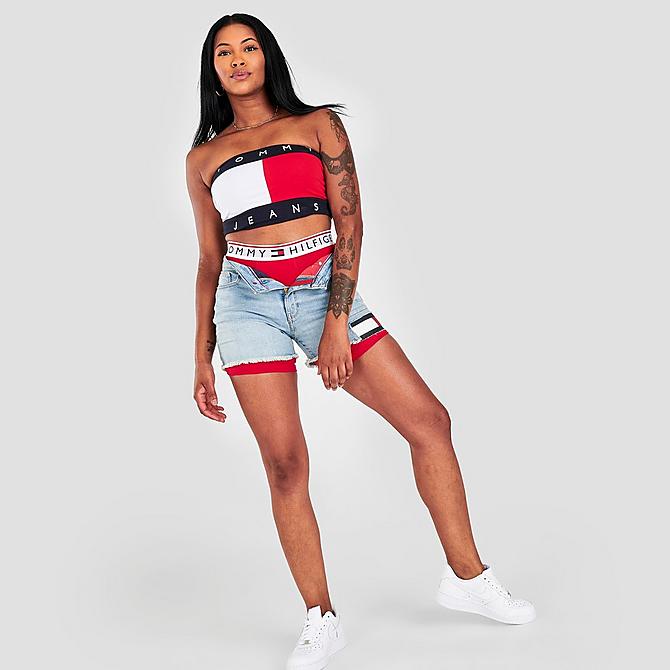 Front Three Quarter view of Women's Tommy Jeans Bandeau Top in Red/White/Blue Click to zoom