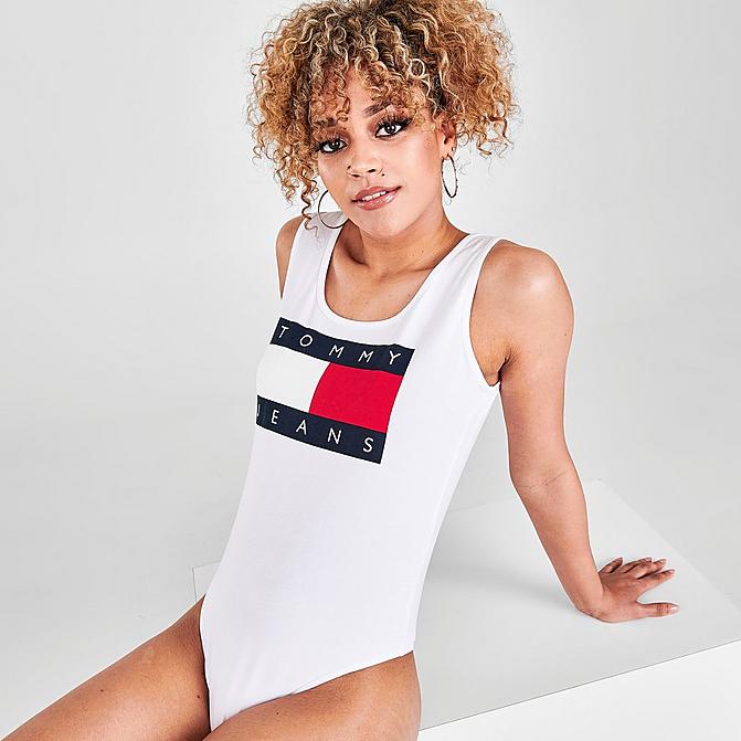 Front view of Women's Tommy Jeans Flag Bodysuit in White Click to zoom
