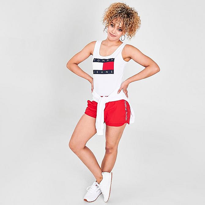Front Three Quarter view of Women's Tommy Jeans Flag Bodysuit in White Click to zoom