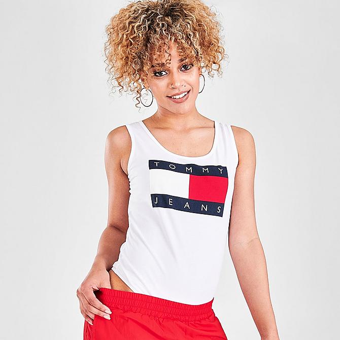 Back Left view of Women's Tommy Jeans Flag Bodysuit in White Click to zoom