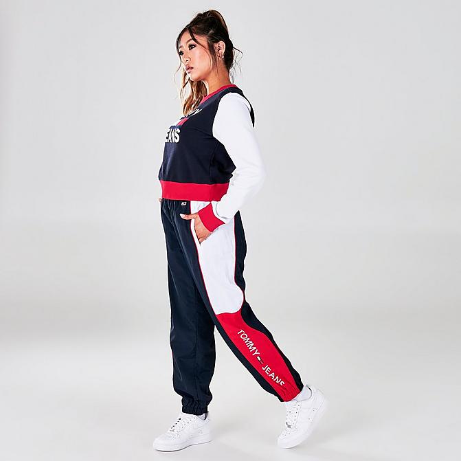 Front view of Women's Tommy Hilfiger Colorblock Track Pants in Navy/Red/White Click to zoom