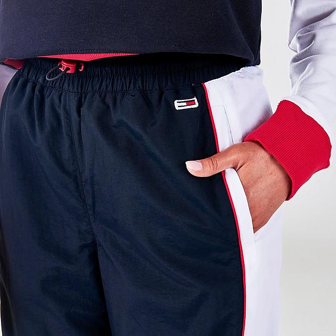 On Model 5 view of Women's Tommy Hilfiger Colorblock Track Pants in Navy/Red/White Click to zoom