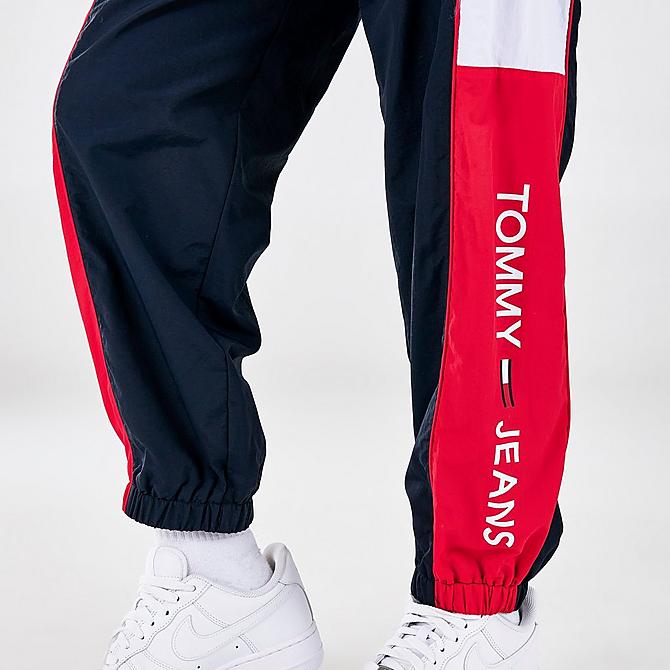 On Model 6 view of Women's Tommy Hilfiger Colorblock Track Pants in Navy/Red/White Click to zoom