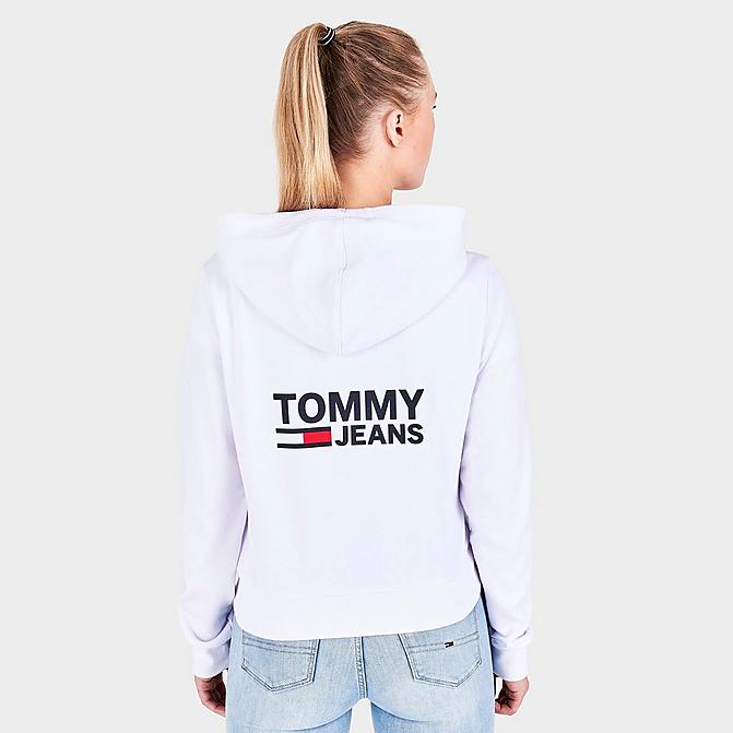 Front view of Women's Tommy Jeans Logo Full-Zip Hoodie in White Click to zoom