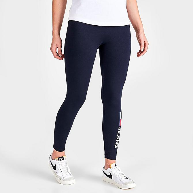 Back Left view of Women's Tommy Jeans Logo Leggings in Navy Click to zoom