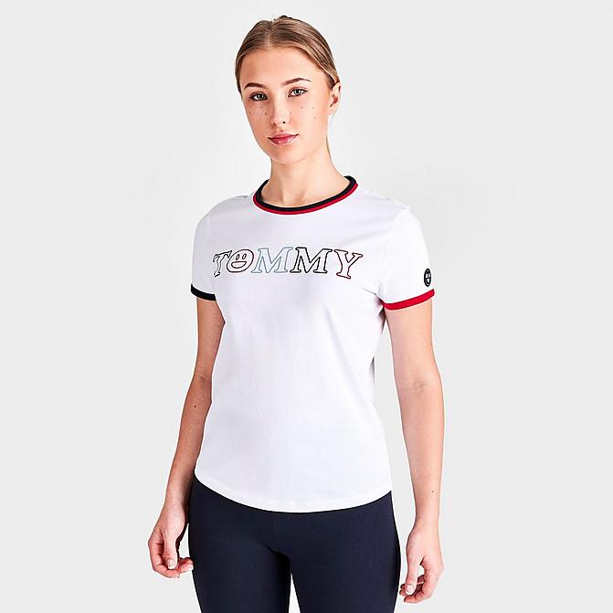 Front view of Women's Tommy Jeans Smiley T-Shirt in White Click to zoom